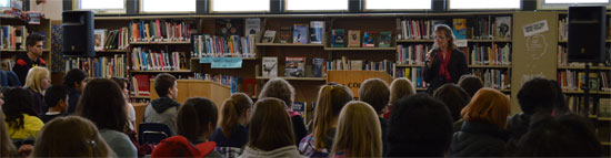 photo of Bev Brenna speaking to teens at the Young Authors' Conference in Whitehorse, Yukon: May, 2013